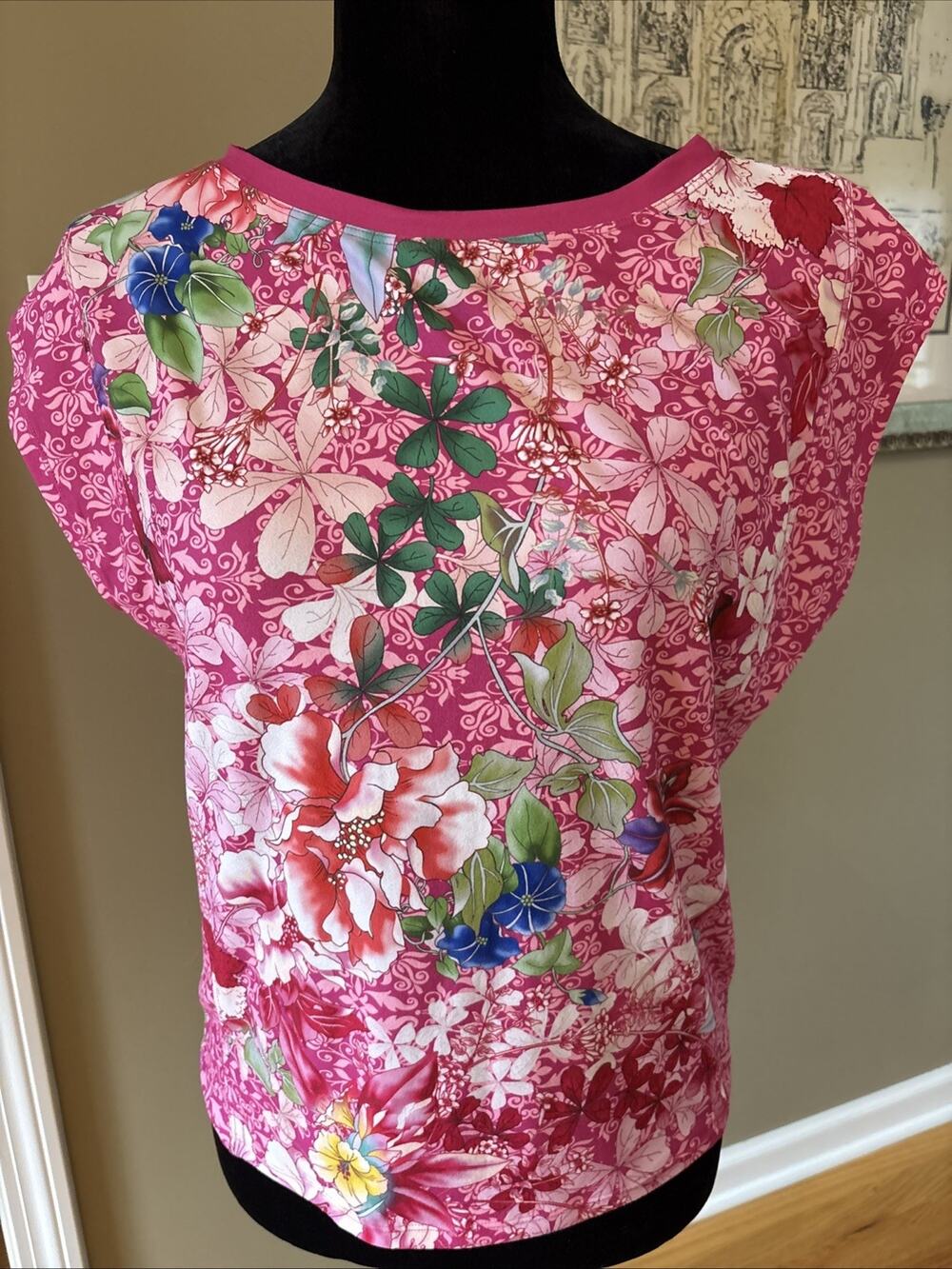 Johnny Was Bee Active Delfino XS Floral Print red pink sleeveless Top